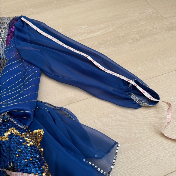 Vintage Royal Blue Embellished Gown with Bishop Sleeves - Picture 8 of 9